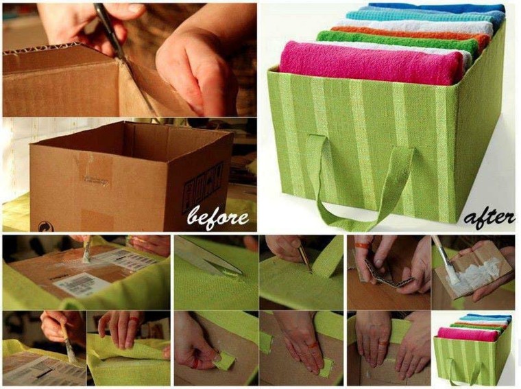 caja carton forrada tela verde