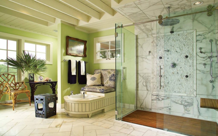 salle de bain-de-style-boho-vert